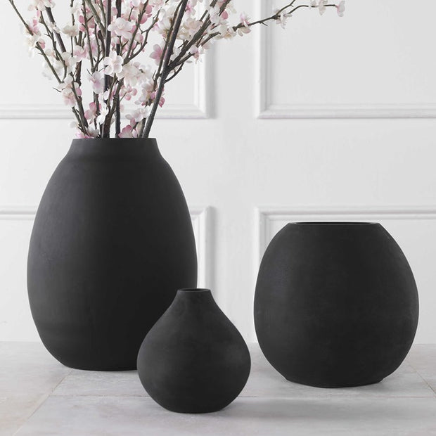 Uttermost Hearth Matte Black Glass Set of 3 Vases
