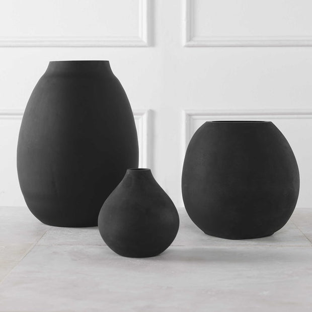 Uttermost Hearth Matte Black Glass Set of 3 Vases