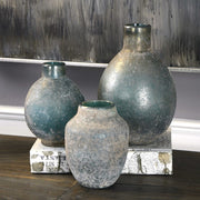 Uttermost Mercede Blue Green Glass Set of 3 Vases