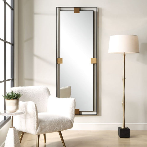 Uttermost Cornerstone Sleek Satin Black And Brushed Brass Mirror