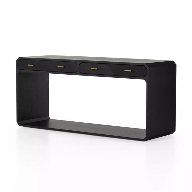 Four Hands Caspian Console Table ~ Black Ash Finish With Brass Hardware