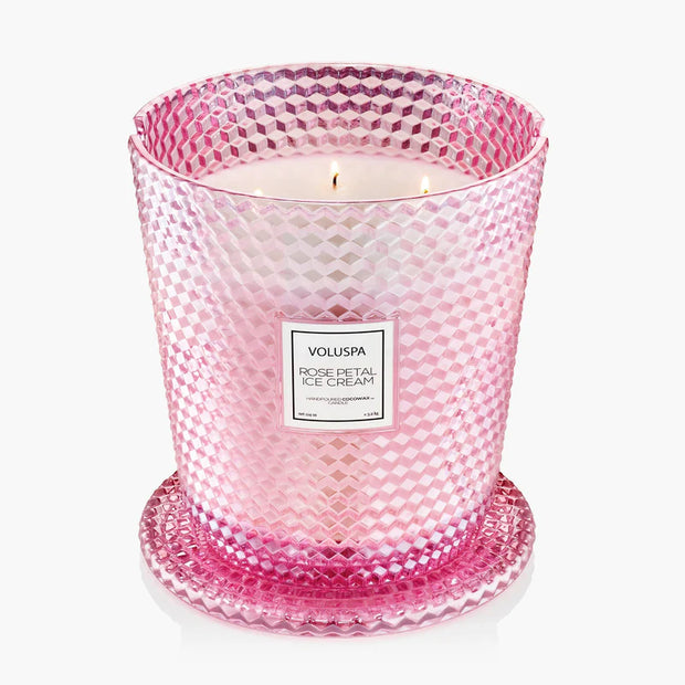 Voluspa Rose Petal Ice Cream 5 Wick Hearth Candle ~ 144 oz