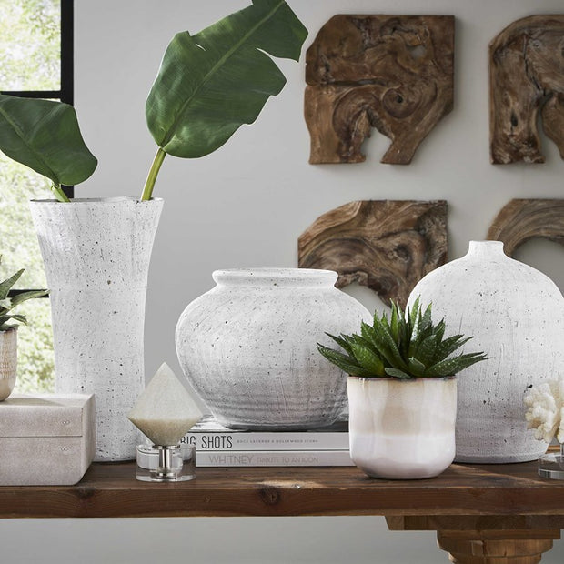 Uttermost Floreana White Textured Round Ceramic Vase