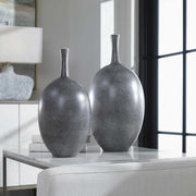Uttermost Riordan Marbled Black Ceramic Contemporary Set of 2 Vases
