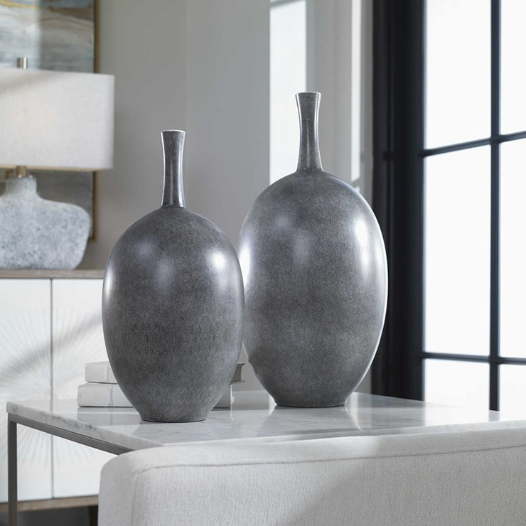Uttermost Riordan Marbled Black Ceramic Contemporary Set of 2 Vases
