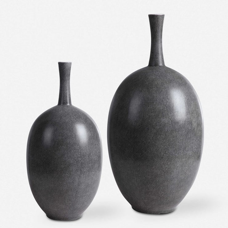 Uttermost Riordan Marbled Black Ceramic Contemporary Set of 2 Vases
