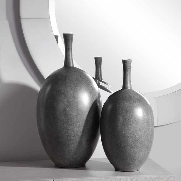 Uttermost Riordan Marbled Black Ceramic Contemporary Set of 2 Vases