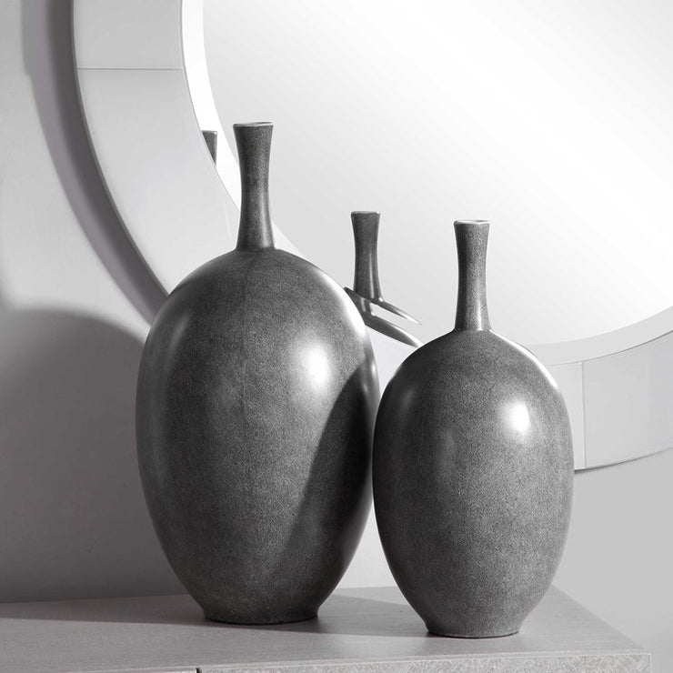 Uttermost Riordan Marbled Black Ceramic Contemporary Set of 2 Vases