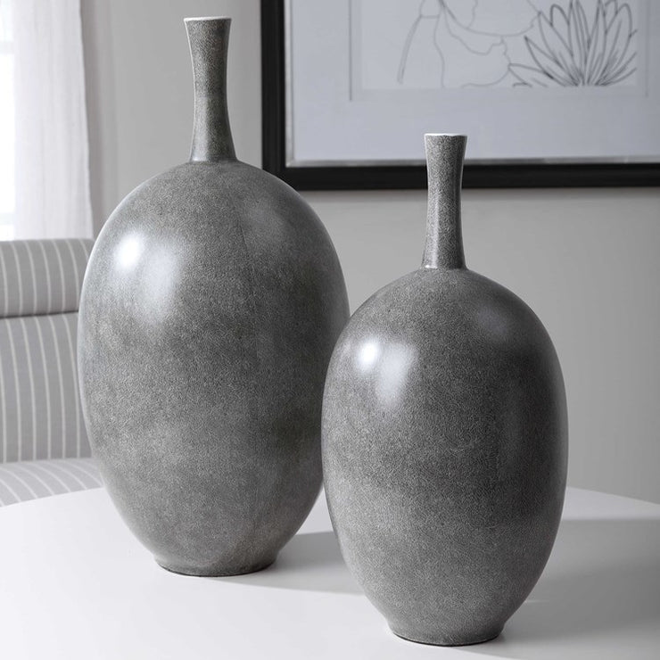 Uttermost Riordan Marbled Black Ceramic Contemporary Set of 2 Vases