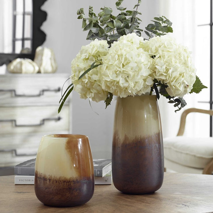 Uttermost Desert Wind Light Sand, Rust and Dark Bronze Glass Set of 2 Vases