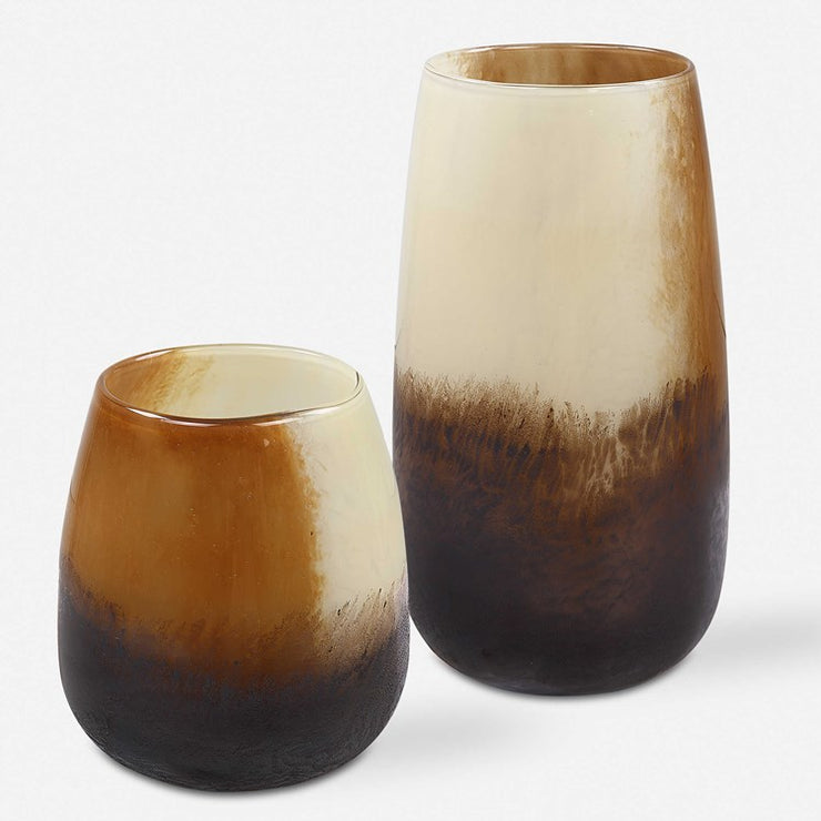 Uttermost Desert Wind Light Sand, Rust and Dark Bronze Glass Set of 2 Vases