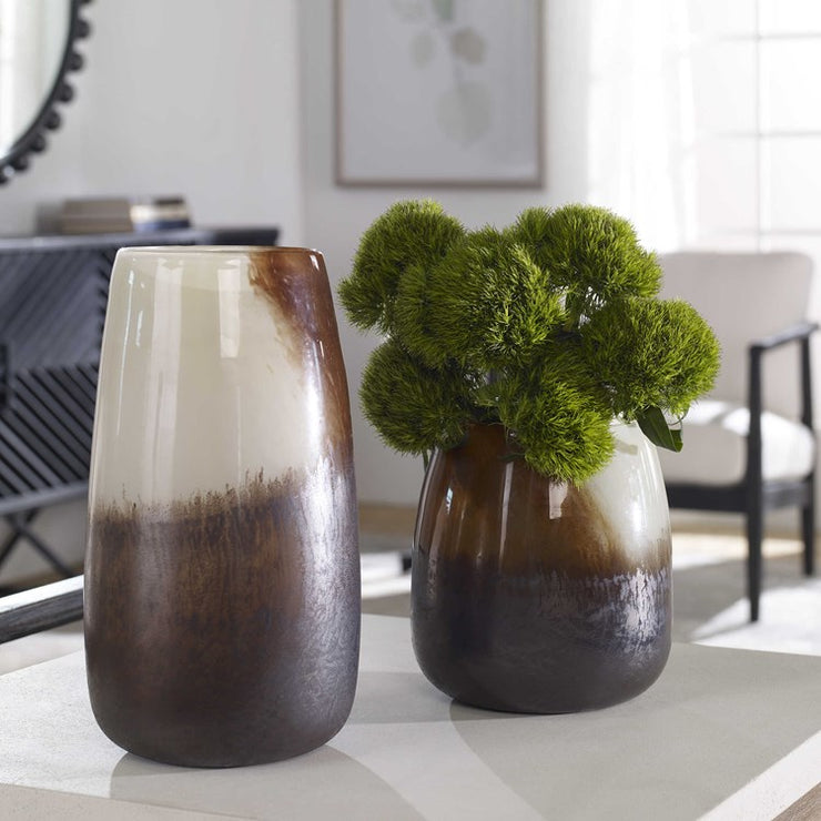 Uttermost Desert Wind Light Sand, Rust and Dark Bronze Glass Set of 2 Vases
