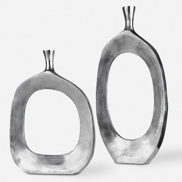 Uttermost Cierra Textured Nickel Sculptural Set of 2 Vases