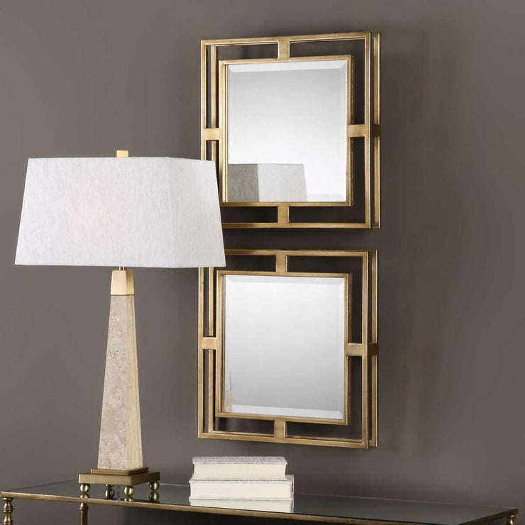 Uttermost Allick Square Antique Leaf Square Mirrors ~ Set Of 2