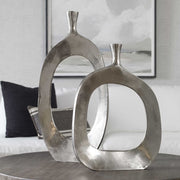 Uttermost Cierra Textured Nickel Sculptural Set of 2 Vases