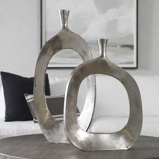 Uttermost Cierra Textured Nickel Sculptural Set of 2 Vases