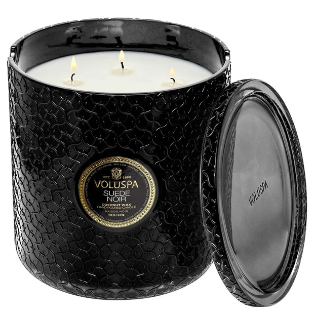 Voluspa Suede Noir 5 Wick Hearth Candle ~ 123oz