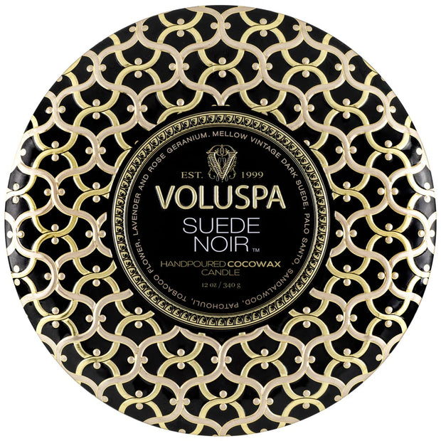 Voluspa Suede Noir 3 Wick Tin Candle