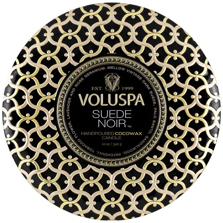 Voluspa Suede Noir 3 Wick Tin Candle