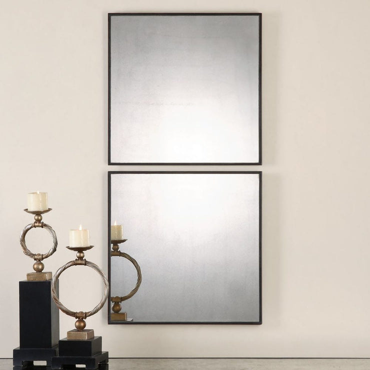 Uttermost Matty Aged Black Framed Square Mirrors ~ Set Of 2