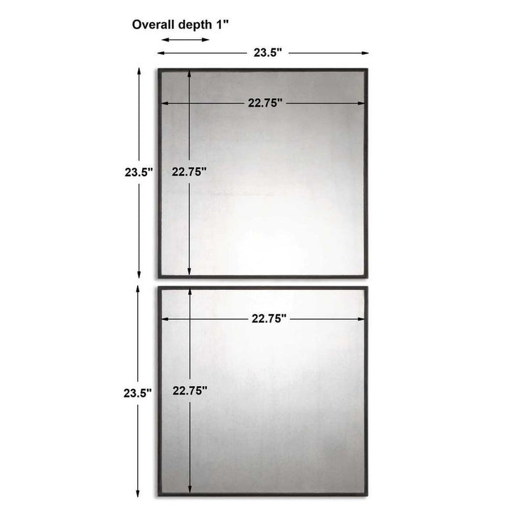 Uttermost Matty Aged Black Framed Square Mirrors ~ Set Of 2