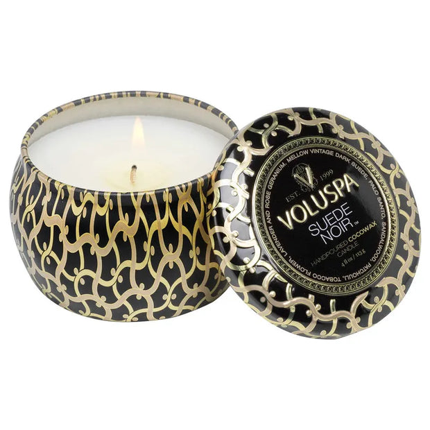 Voluspa Suede Noir Mini Tin Candle