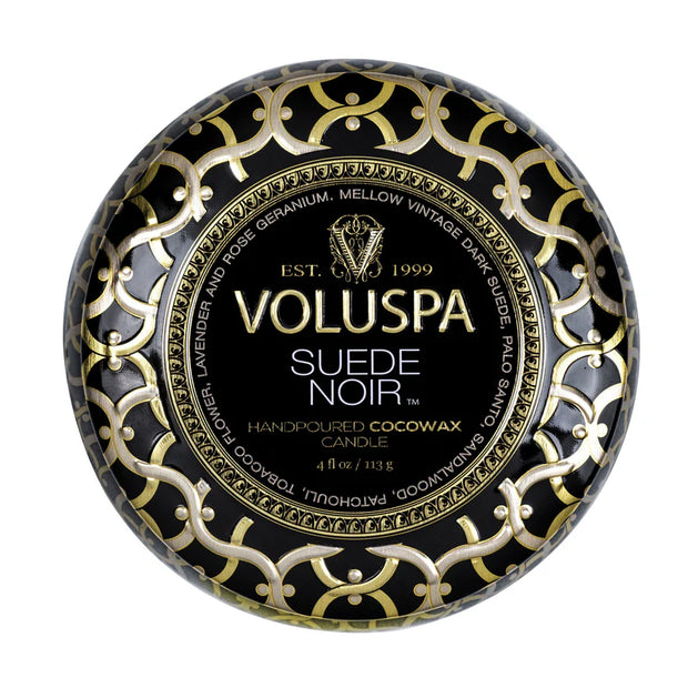 Voluspa Suede Noir Mini Tin Candle