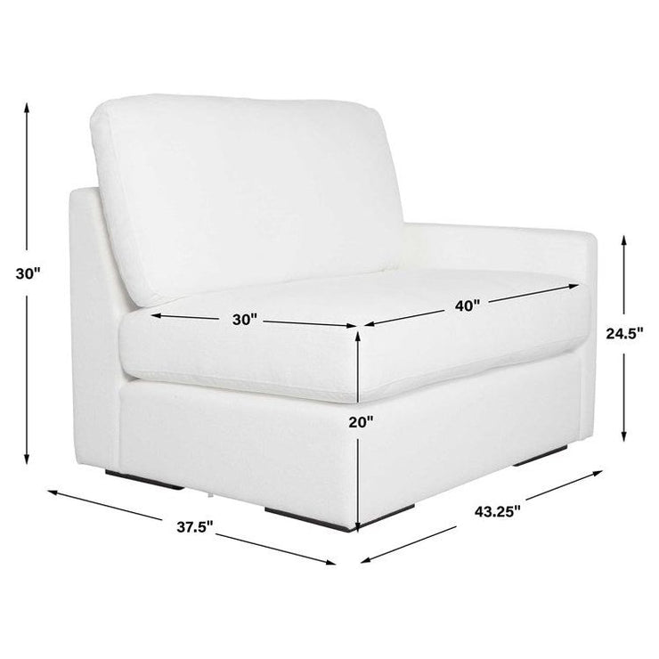 Uttermost Refuge Modular Right Arm Facing Piece ~ Ultra Plush Artic White Performance Fabric