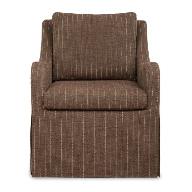 Uttermost Luisa Teak Brown With Linen Pinstripe Swivel Chair