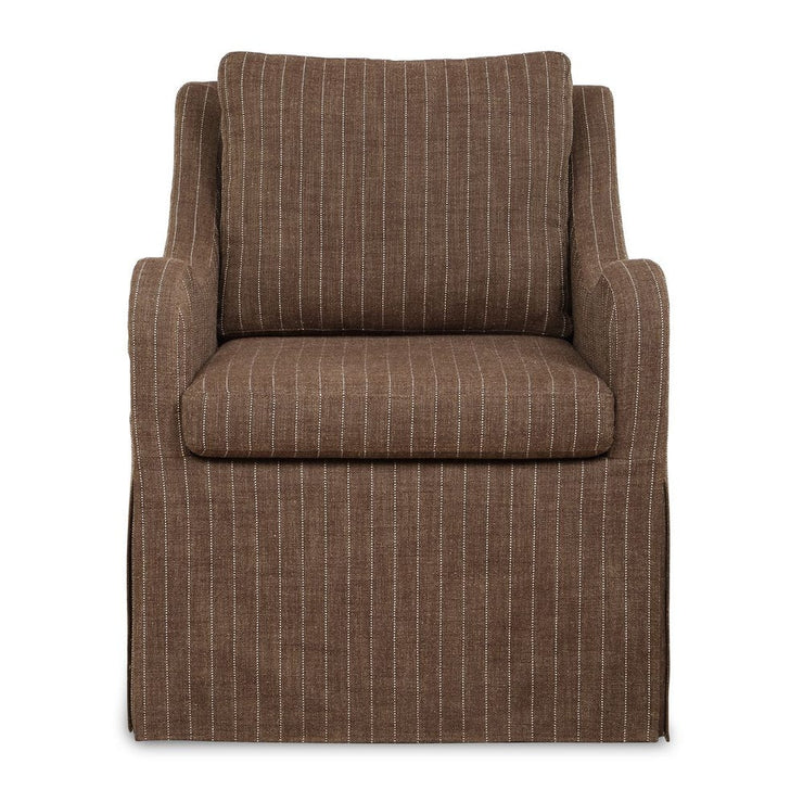 Uttermost Luisa Teak Brown With Linen Pinstripe Swivel Chair
