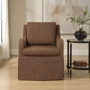 Uttermost Luisa Teak Brown With Linen Pinstripe Swivel Chair