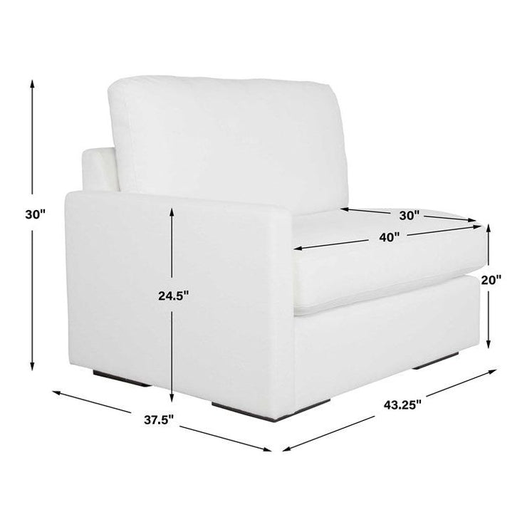 Uttermost Refuge Modular Left Arm Facing Piece ~ Ultra Plush Artic White Performance Fabric