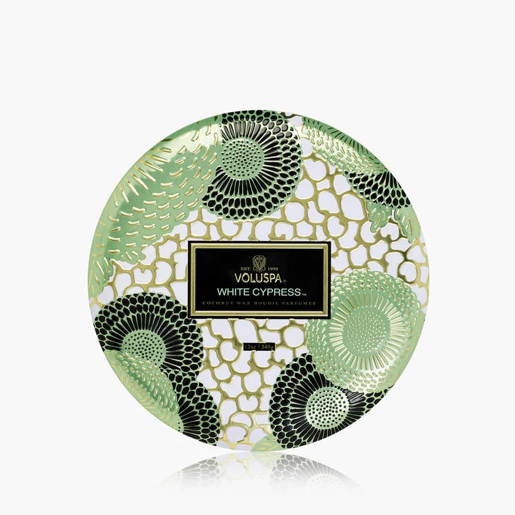 Voluspa White Cypress 3 Wick Tin Candle ~12oz