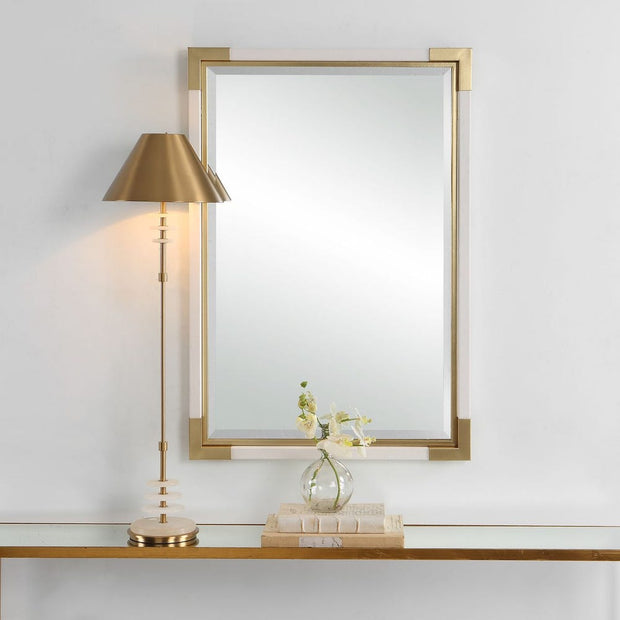 Uttermost Malik Gold Leaf Corners And White Shagreen Mirror