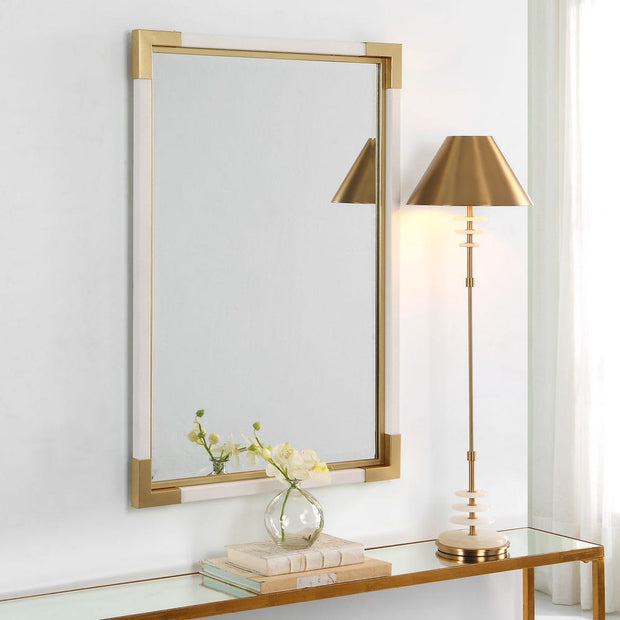 Uttermost Malik Gold Leaf Corners And White Shagreen Mirror