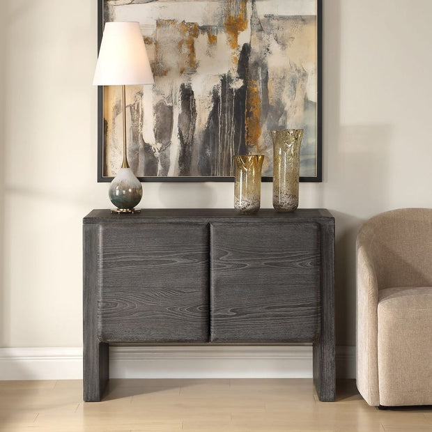Uttermost Bierk Rich Dark Elm Wood Modern 2 Door Cabinet