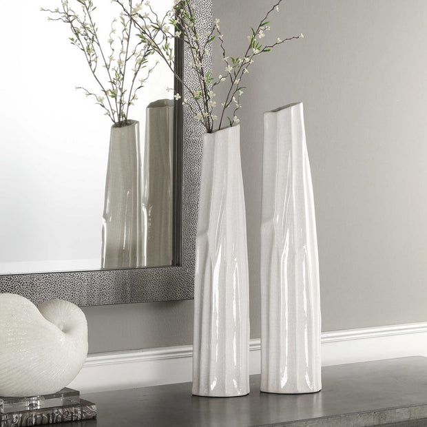 Uttermost Kenley Crackled White Textured Ceramic Set of 2 Vases