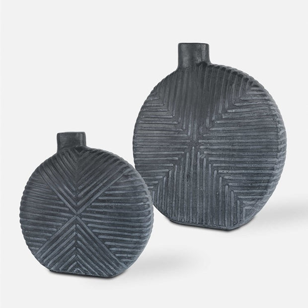 Uttermost Viewpoint Aged Black Contemporary Set of 2 Vases