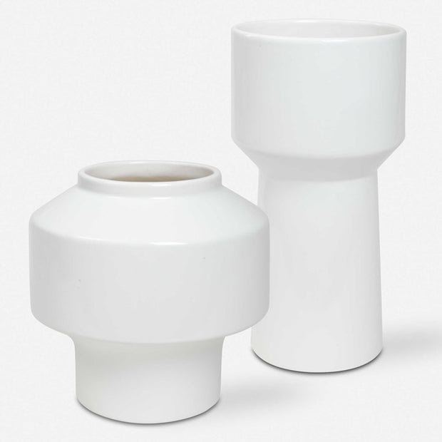 Uttermost Illuminia Gloss White Glazed Ceramic Set of 2 Vases