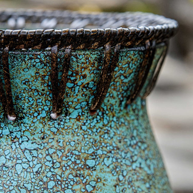 Uttermost Bisbee Coffee Brown and Turquoise Glazed Terracotta Set of 2 Vases