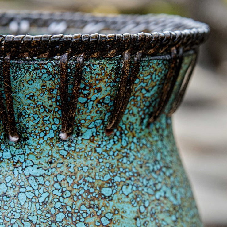 Uttermost Bisbee Coffee Brown and Turquoise Glazed Terracotta Set of 2 Vases