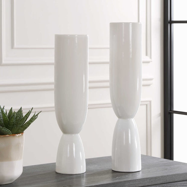 Uttermost Kismit White Glazed Ceramic Set of 2 Vases