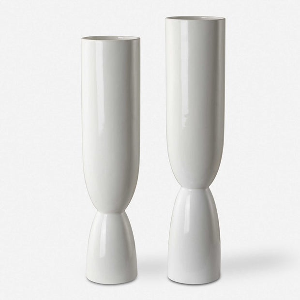 Uttermost Kismit White Glazed Ceramic Set of 2 Vases