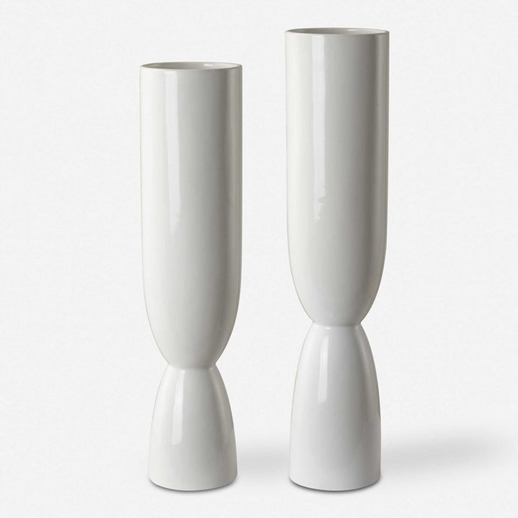 Uttermost Kismit White Glazed Ceramic Set of 2 Vases