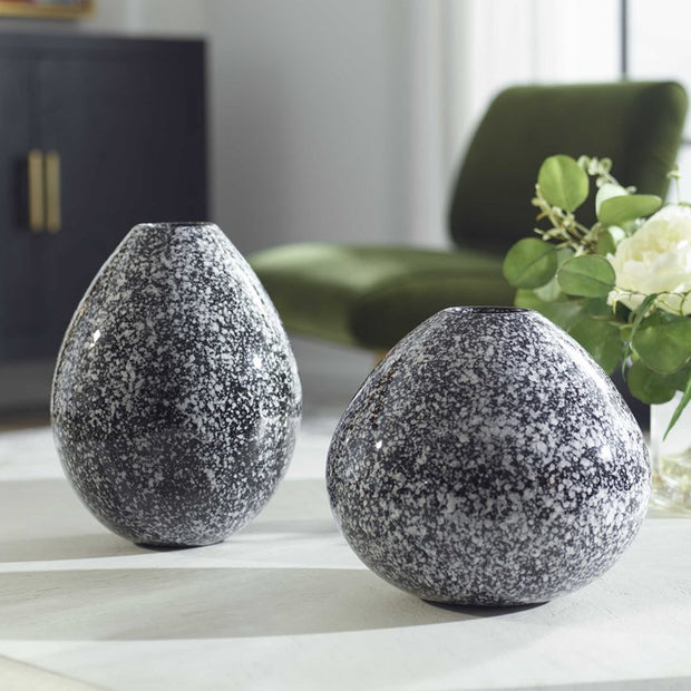 Uttermost Cosmic Black and White Ceramic Set of 2 Vases