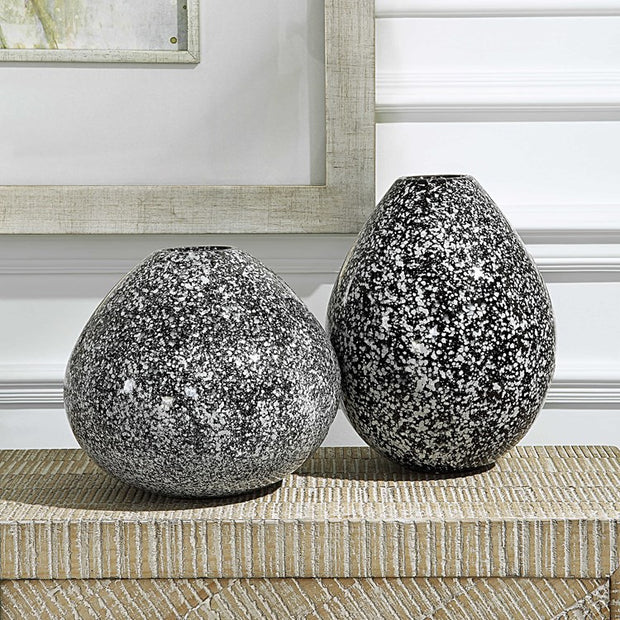 Uttermost Cosmic Black and White Ceramic Set of 2 Vases