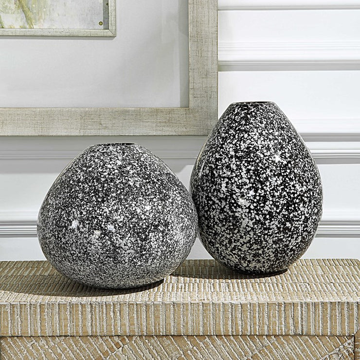Uttermost Cosmic Black and White Ceramic Set of 2 Vases
