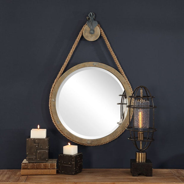 Uttermost Melton Rustic Aged Wood Round Mirror