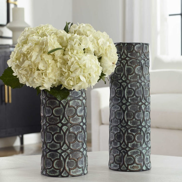 Uttermost Baltra Aged Bronze With Verdigris Glazed Ceramic Set of 2 Vases
