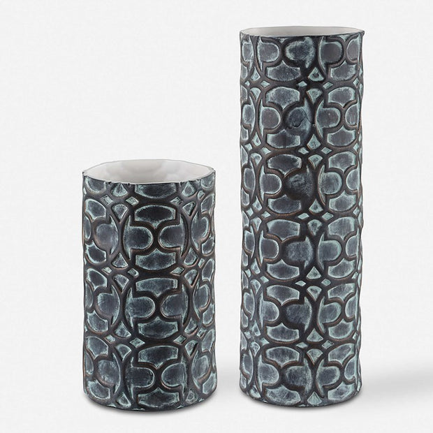Uttermost Baltra Aged Bronze With Verdigris Glazed Ceramic Set of 2 Vases